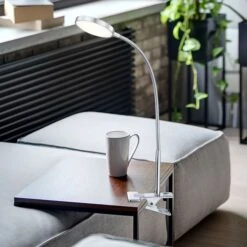 LED Klemmleuchte, Aluminium, Chrom, Flexo, H 47 Cm