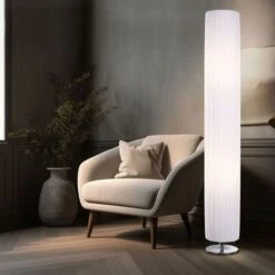 Stehleuchte, Chrom, Textil Weiß, H 119 Cm