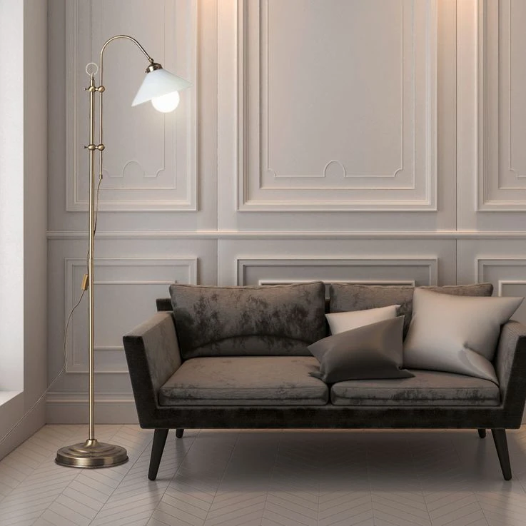 Standleuchte, Fußschalter, Metall, Glas, H 145-170 Cm – Bild 6