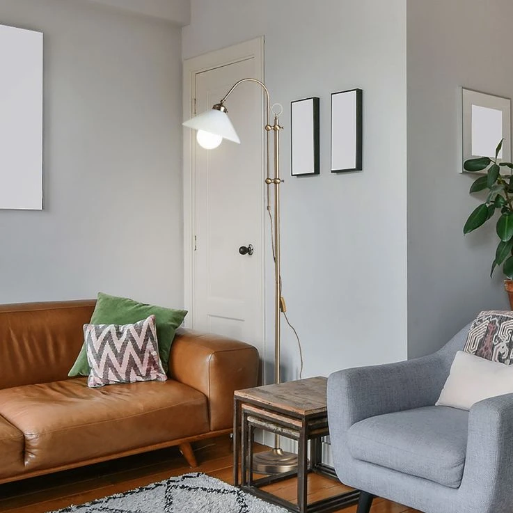 Standleuchte, Fußschalter, Metall, Glas, H 145-170 Cm – Bild 7