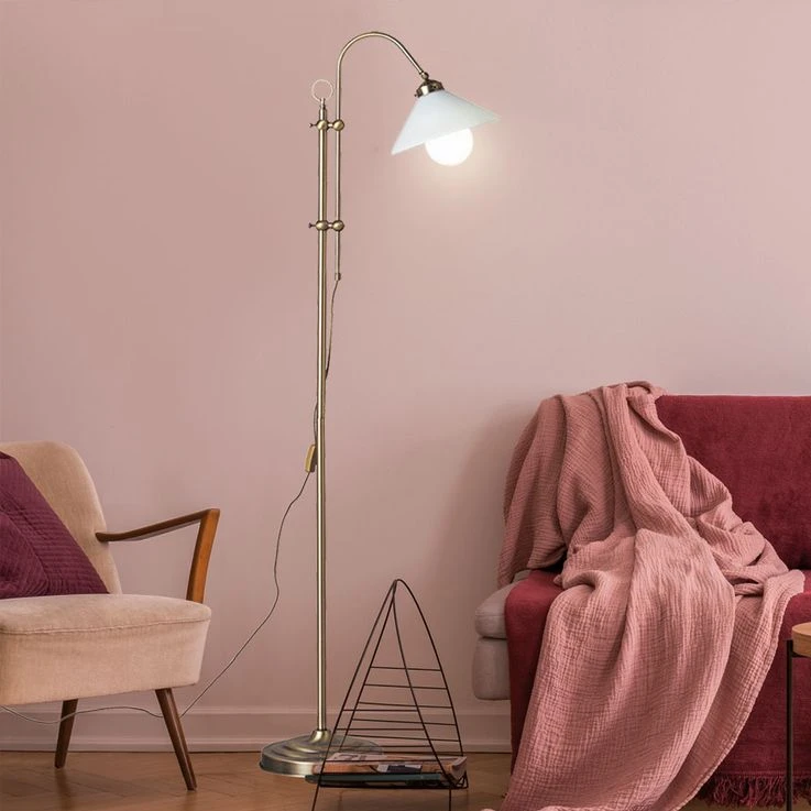 Standleuchte, Fußschalter, Metall, Glas, H 145-170 Cm – Bild 4