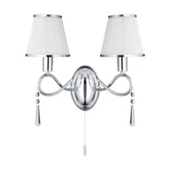 Wandleuchte, Silber, Textil-Schirm Weiß, SIMPLICITY