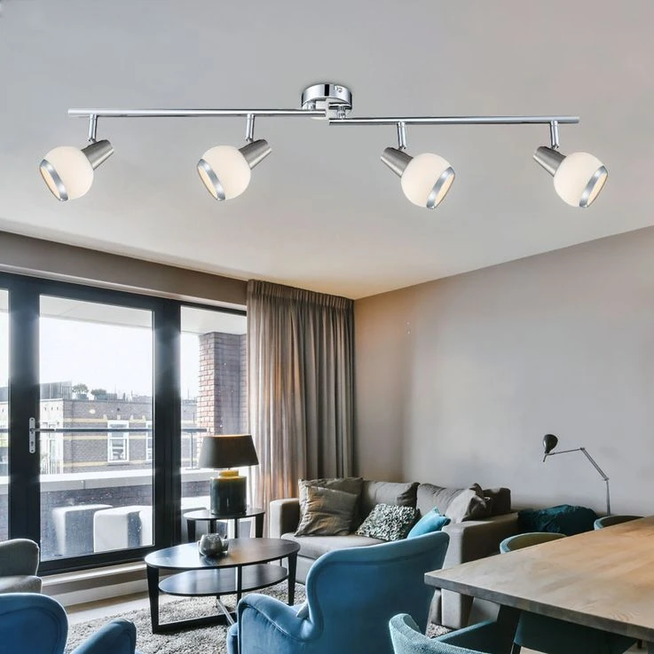 LED Deckenleuchte, Chrom, Glas, Beweglich, L 80cm