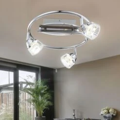 LED Deckenleuchte, Chrom, Kristallglas, Bewegliche Spots