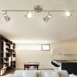 Deckenleuchte, Nickel Matt, Schwenkbare Strahler, L 78,5 Cm