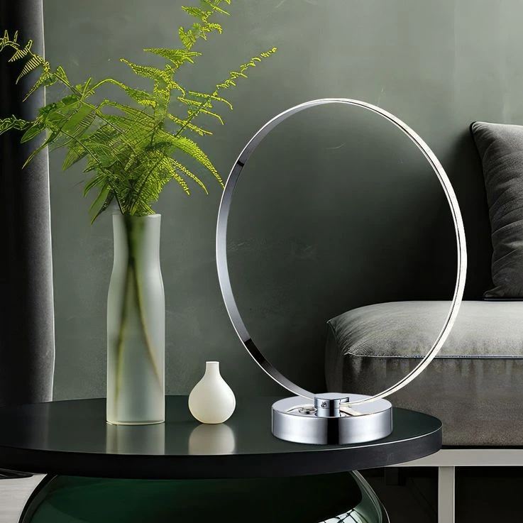 LED Tischleuchte, Chrom, Silber, Ringdesign, H 33cm – Bild 3