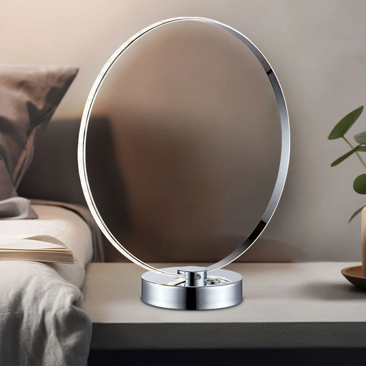 LED Tischleuchte, Chrom, Silber, Ringdesign, H 33cm