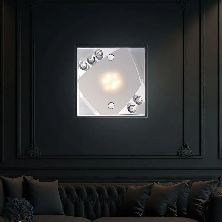 LED Wandleuchte, Glas Satiniert, Kristalle, H 9 Cm – Bild 4