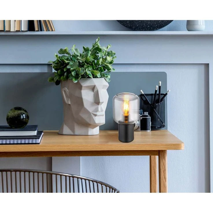 Tischlampe, Metall Glas Rauchfarbe, H 24 Cm – Bild 2