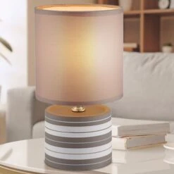 Tischleuchte, Keramik, Textil, Terracotta, H 26 Cm, LAURIE