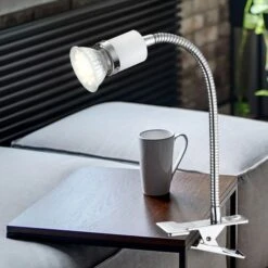 LED Klemmstrahler, Chrom Weiß, Flexibel H 37 Cm