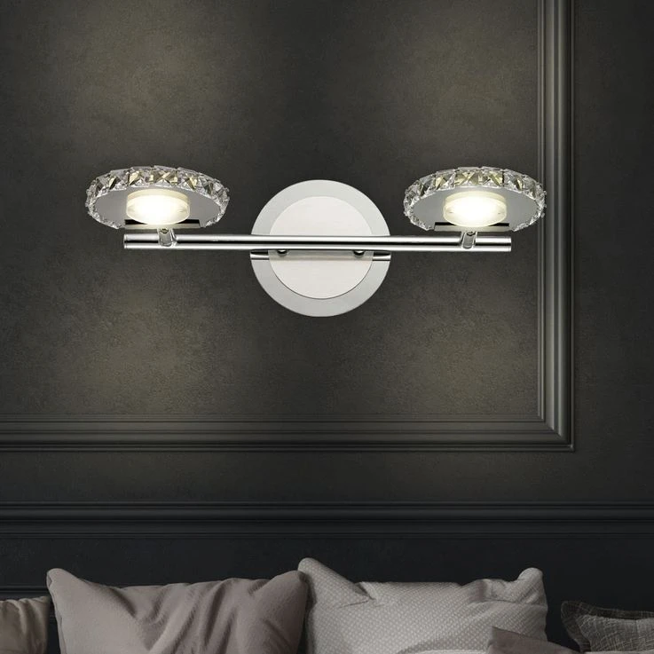 LED Wandleuchte, Kristallglas Chrom, Spots Beweglich, L 21 Cm