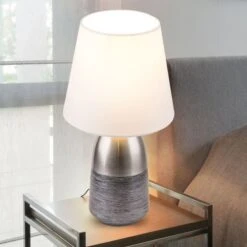 Textil Touch Tischleuchte, Silbergrau-schwarz, H 31 Cm, EUGEN