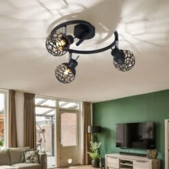 Deckenleuchte, Grau, Spots Beweglich, Kristalloptik, 25 Cm