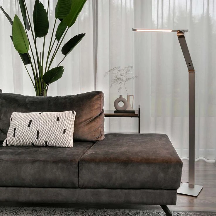 LED Stehleuchte Silber, Dimmbar, Gelenke Verstellbar, H 140 Cm