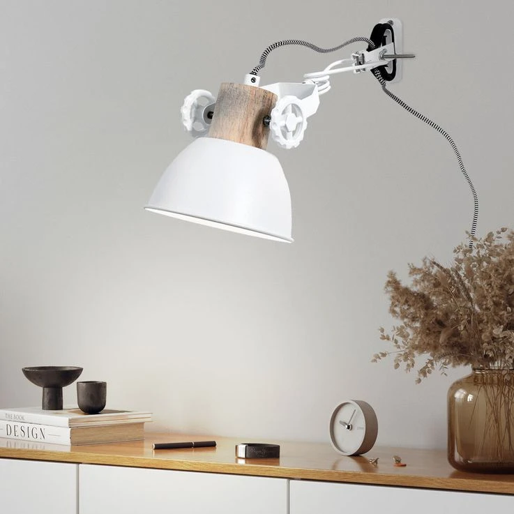 Wandleuchte, Eichenholz, Weiß, H 17 Cm, – Bild 3