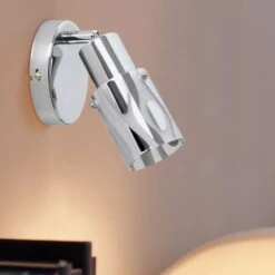 Wandleuchte, Chrom, Glas Satiniert, Beweglicher Spot D 10,5 Cm