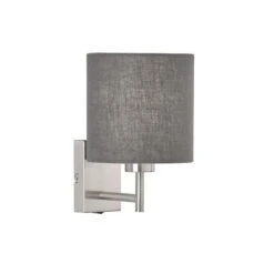 Wandleuchte Silber, Textil Grau, H 24 Cm
