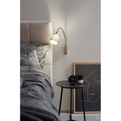 Wandleuchte Silber, Textil Grau, Flexibel, H 40 Cm