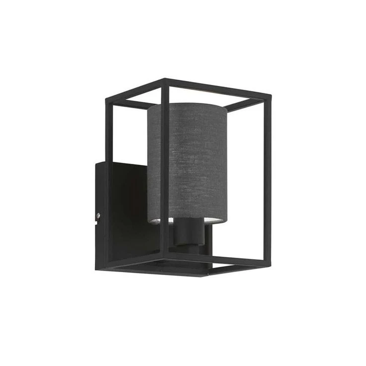 Wandleuchte Schwarz, Textil Grau, H 22 Cm