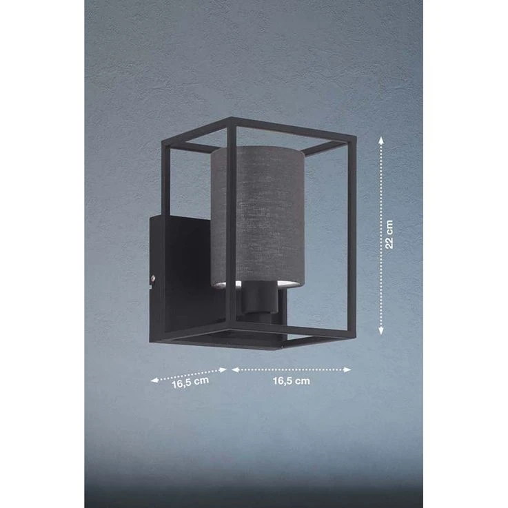 Wandleuchte Schwarz, Textil Grau, H 22 Cm – Bild 3