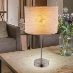 Tischleuchte, Holzoptik, Metall, Nickel Matt, H 50cm