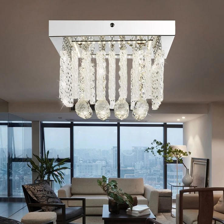 LED Deckenlampe, Chrom, Glasstäbe, Kristalle, Quadratisch – Bild 3