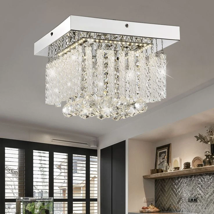 LED Deckenlampe, Chrom, Glasstäbe, Kristalle, Quadratisch – Bild 4