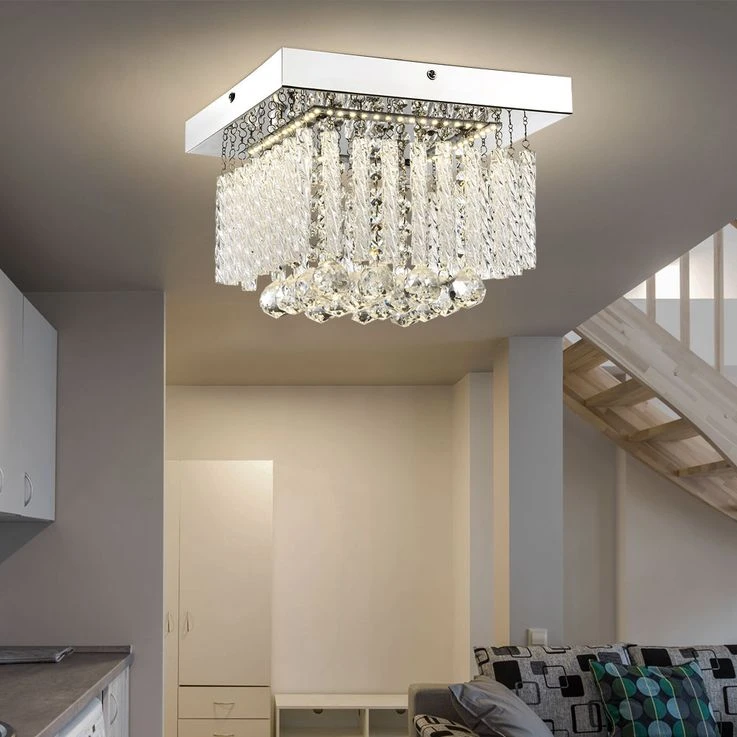 LED Deckenlampe, Chrom, Glasstäbe, Kristalle, Quadratisch