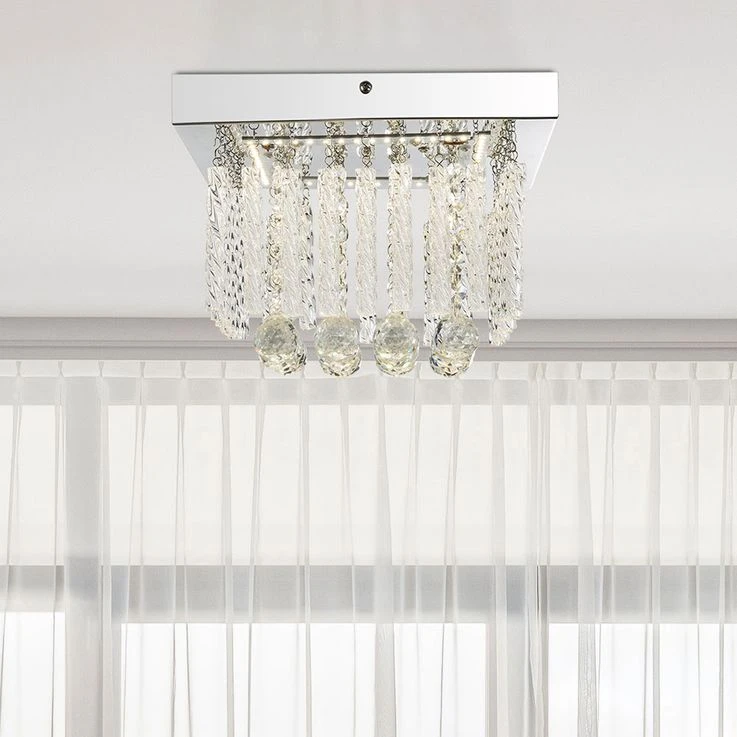 LED Deckenlampe, Chrom, Glasstäbe, Kristalle, Quadratisch – Bild 7