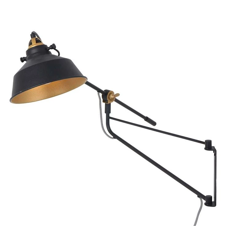 Wandlampe, Metall, Schwarz Gold, Höhenverstellbar, D 22 Cm