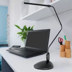 LED Klemmleuchte, Mit Fuß, Schwarz, Flexibel, H 64,5 Cm
