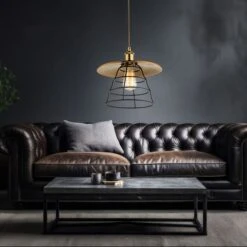 Hängeleuchte, Metall, Altmessing, Schwarz, Bronzefarben