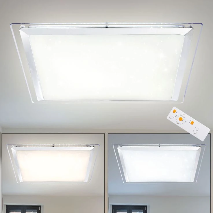 LED Deckenleuchte, Fernbedienung, Dimmbar, Sparkle, Chrom