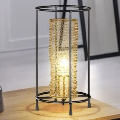 Tischlampe, Waben Design, Gold, H 36 Cm, ANO