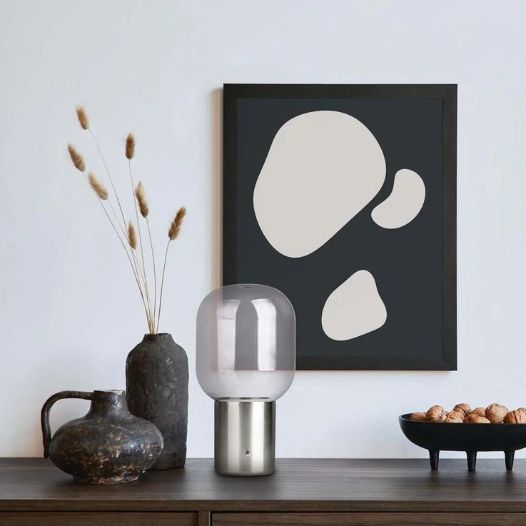 LED Tischleuchte, Metall Glas, Chrom, Akku – Bild 9