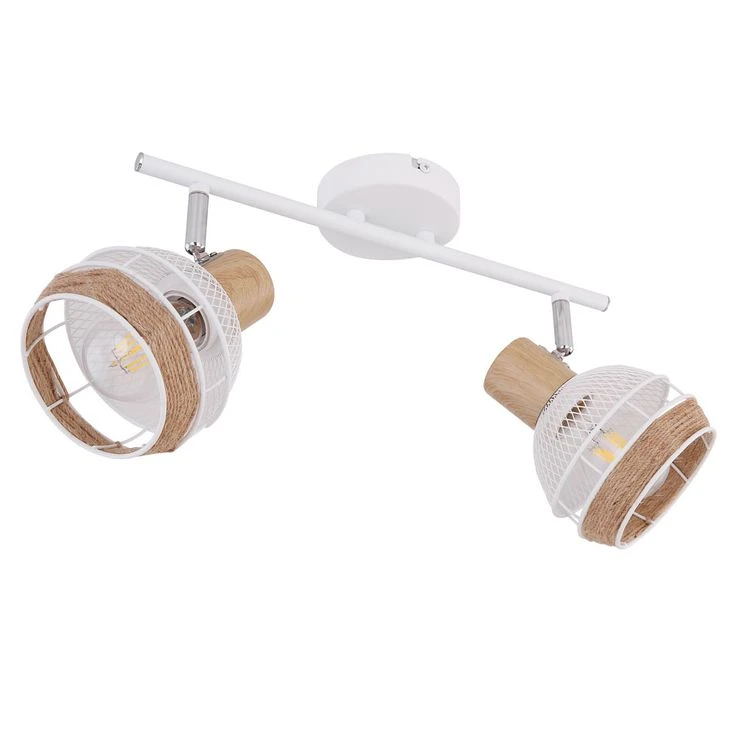 Deckenleuchte, Hanfseil, Weiß-braun, Holz-Optik, Spots Verstellbar, WIDY – Bild 2