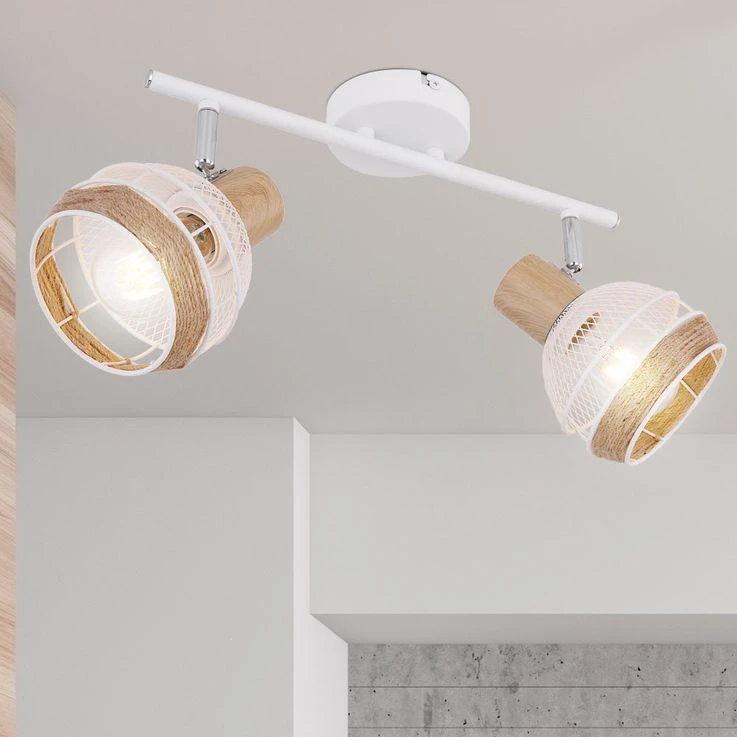 Deckenleuchte, Hanfseil, Weiß-braun, Holz-Optik, Spots Verstellbar, WIDY – Bild 3
