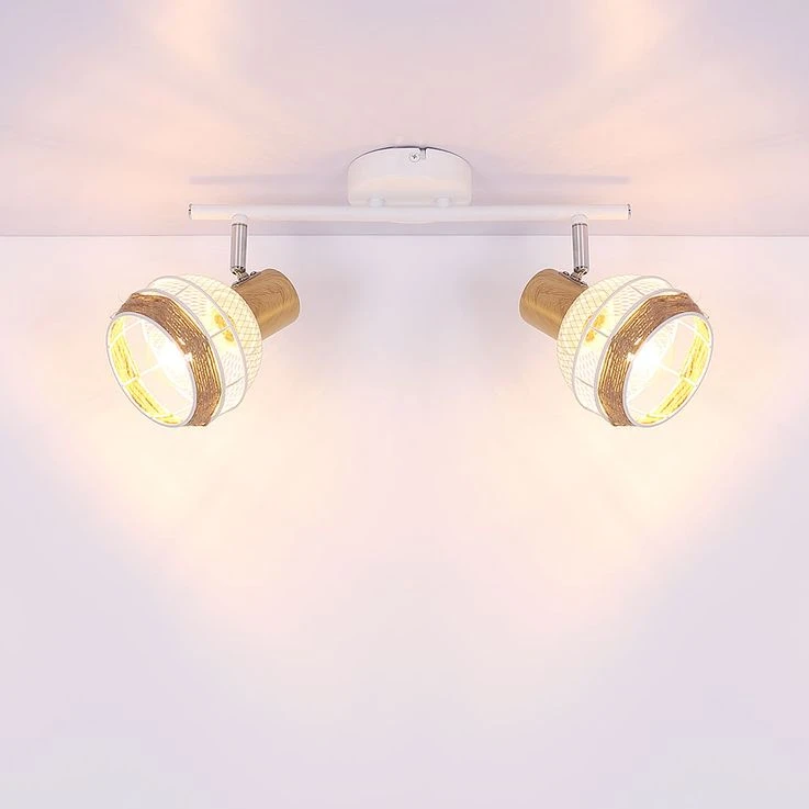 Deckenleuchte, Hanfseil, Weiß-braun, Holz-Optik, Spots Verstellbar, WIDY – Bild 4