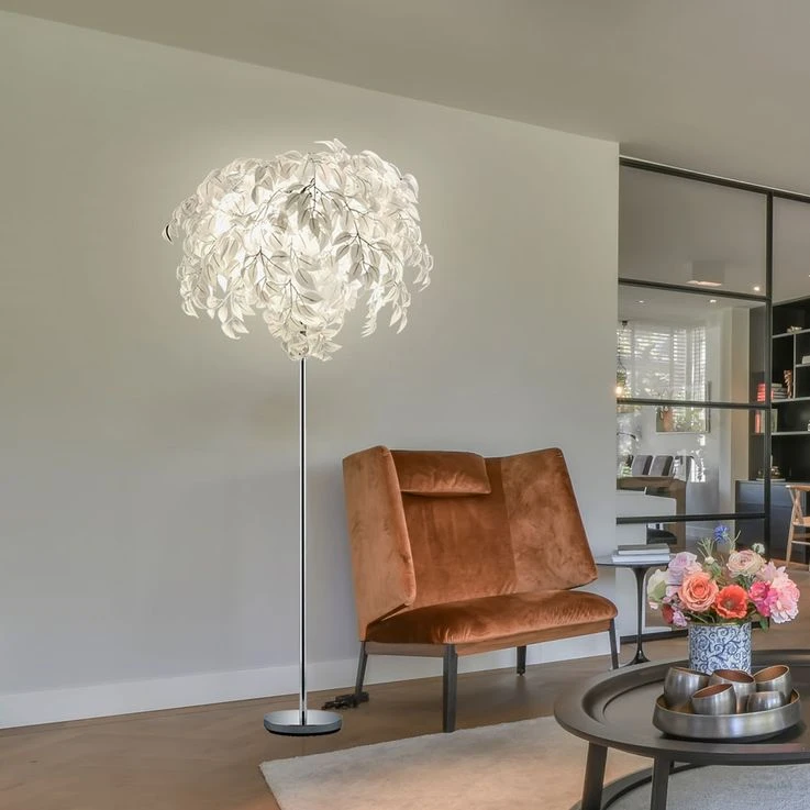 Stehleuchte, Blätter-Design, Chrom, Weiß, H 180 Cm – Bild 7