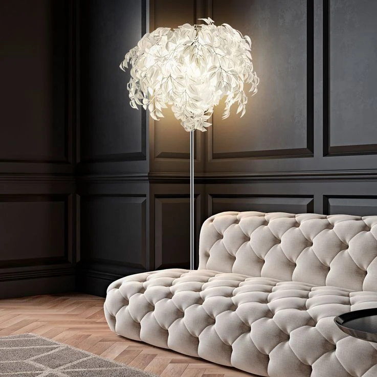 Stehleuchte, Blätter-Design, Chrom, Weiß, H 180 Cm – Bild 3