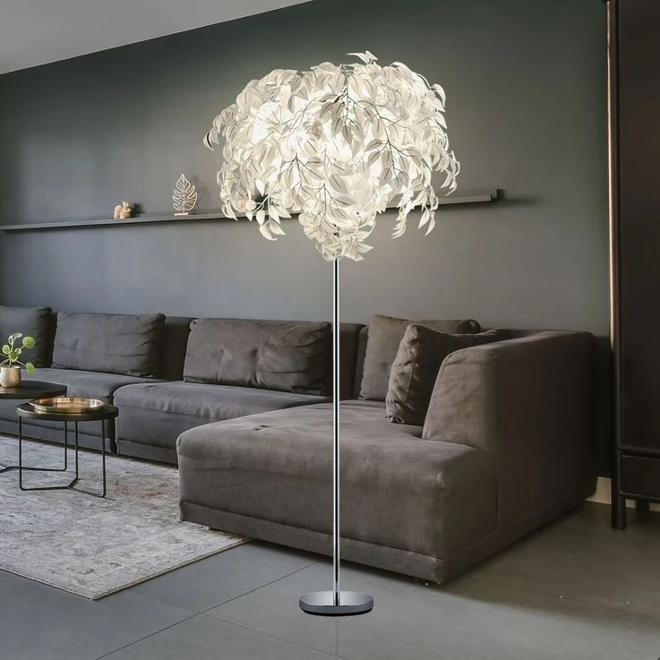 Stehleuchte, Blätter-Design, Chrom, Weiß, H 180 Cm – Bild 5