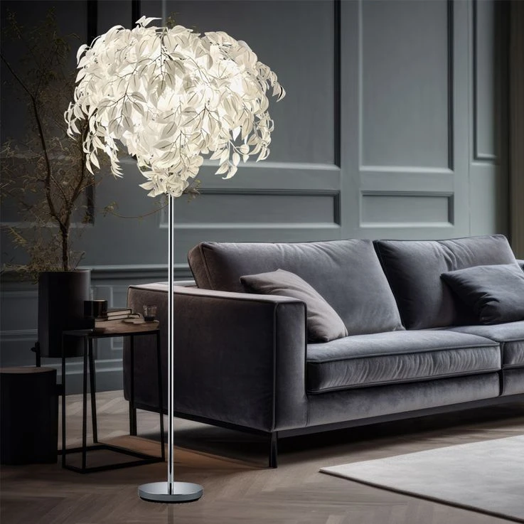 Stehleuchte, Blätter-Design, Chrom, Weiß, H 180 Cm – Bild 4