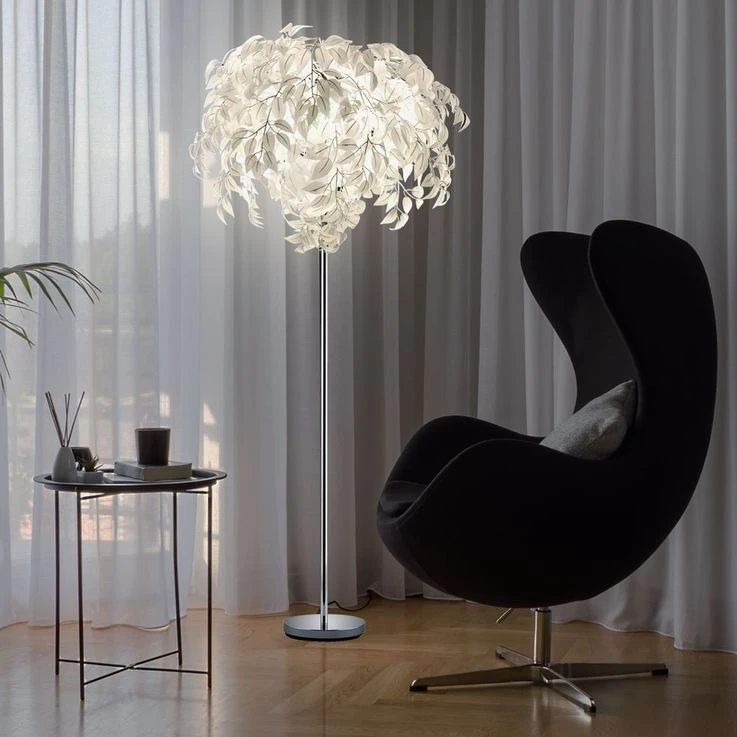 Stehleuchte, Blätter-Design, Chrom, Weiß, H 180 Cm