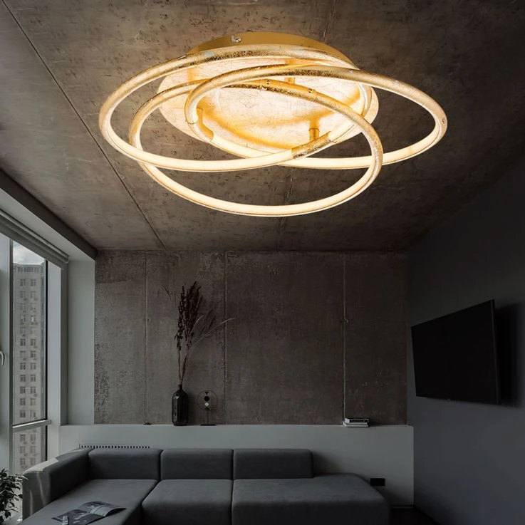 LED Deckenleuchte, Gold, Ring Design, Alu, D 50 Cm