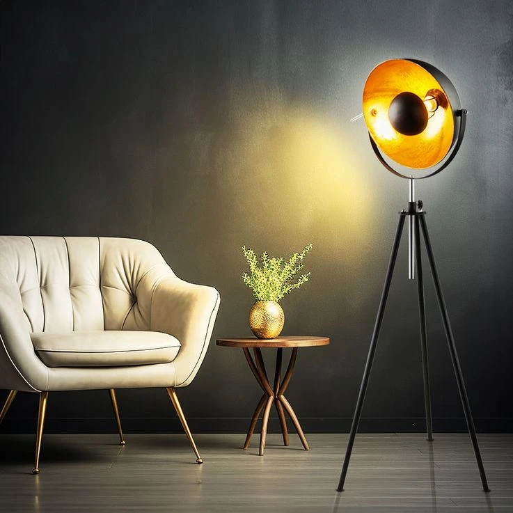 Stehleuchte, Industrie Stil, Metall, Schwarz Gold – Bild 5