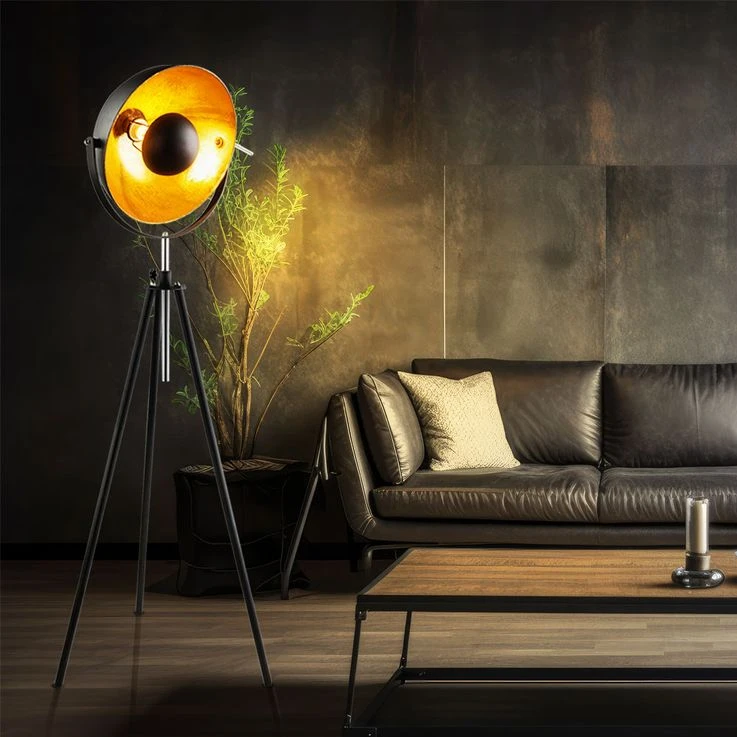 Stehleuchte, Industrie Stil, Metall, Schwarz Gold – Bild 6