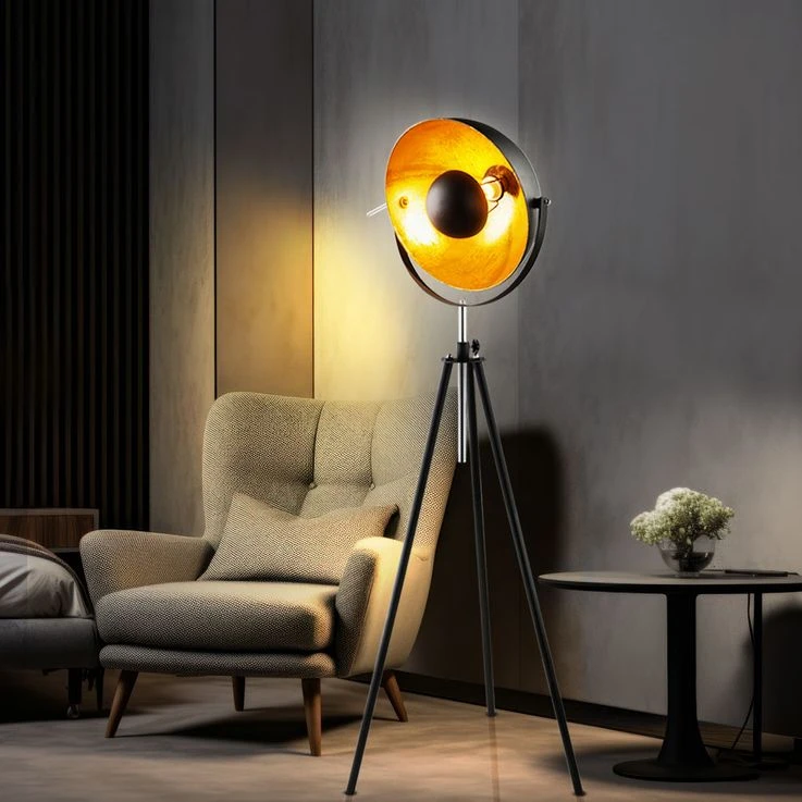 Stehleuchte, Industrie Stil, Metall, Schwarz Gold – Bild 4