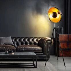 Stehleuchte, Industrie Stil, Metall, Schwarz Gold