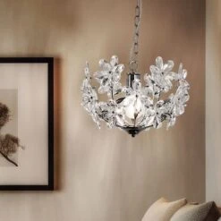 Hängeleuchte, Chrom, Blüten Design Klar, 34 Cm